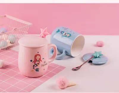 $29.95 • Buy Unicorn Mermaid Coffee Ceramic Mug Tea Cup With Spoon Lid Gift Present Serveware