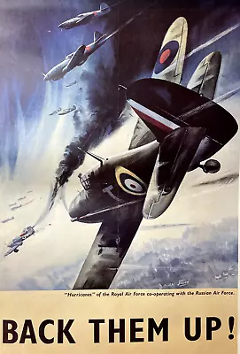 Reissue British War Time Propaganda Poster - The Telegraph - Raf Back Them Up • £20