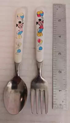 Vintage Disney Mickey Mouse With Balloons Child's Spoon & Fork - Plastic & Metal • $12.99