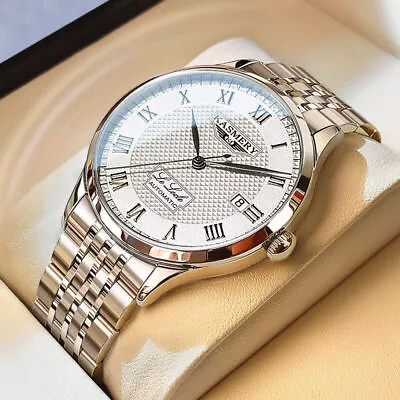 Men's Watch Swiss Mechanical Watch Automatic Business Watch Solid Steel Belt • £45.60