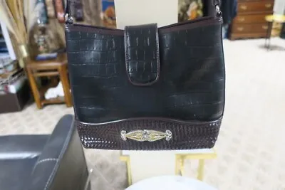Marlo Handbags Leather Black/Brown Crossbody Bag Purse Silver Gold Trim • $29.50
