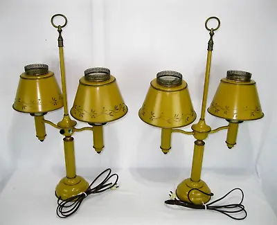 2 Vintage LIGHTOLIER Double Arm Metal Table Lamps Mustard Yellow 25.5  Tall • $121.80