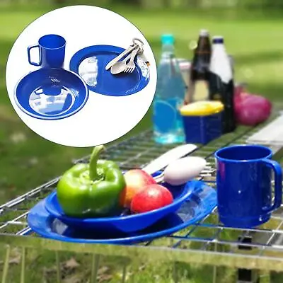 6x Camping Tableware Set Plate Dish Bowl Cup Reusable Mug For Travel Hiking • £12.46