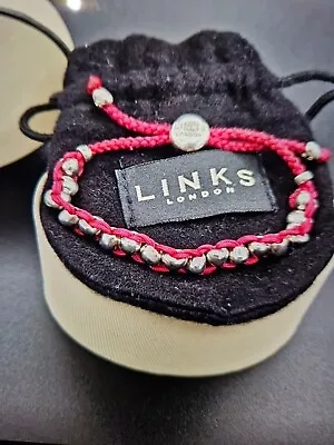 Links Of London Silver Heart Beads Friendship Bracelet With Hot Pink Cord • £65