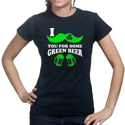 Moustache Mustache Green Beer Irish St Patrick's Day Shamrock Ladies T Shirt • $15.99