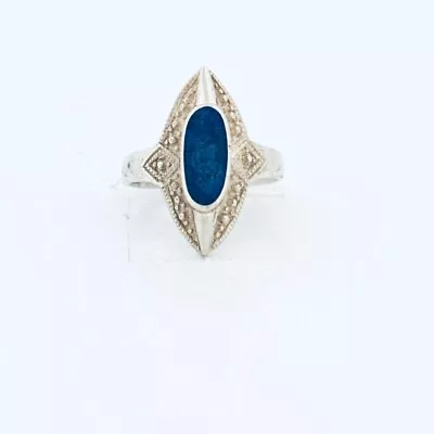 Sterling Silver 925 Oval Bezel Lapis Marquise Shaped Face Gypsy Artisan Ring 7 • $12