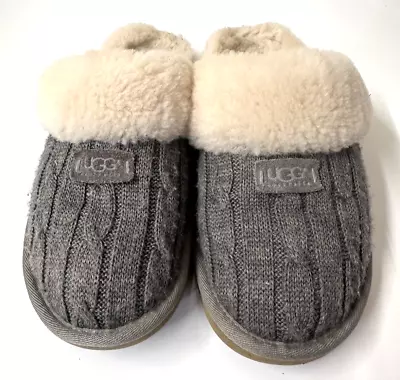 UGG Women Cozy Knit Charcoal Gray Shearling Slippers Size 8 Sheepskin Lining AU • $45