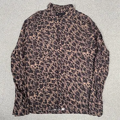 ALL SAINTS Shirt Mens Large Brown Monteray Long Sleeve Viscose Hawaiian Leopard • £30