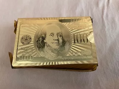 Ben Franklin $100 Bill Gold Metallic Foil Playing Cards Unused Open Package • £1.92