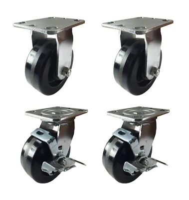 4 Heavy Duty Caster Set 4  5  6  Phenolic Wheels Rigid Swivel And Brake • $64.41