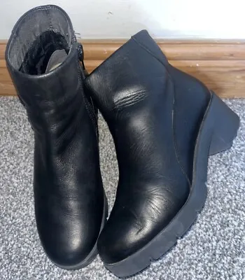 Camper Black Soft Leather Block Heel Extra Light Chelsea Ankle Boots Uk 5/38 • £29.99
