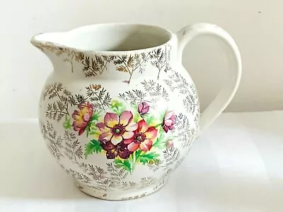 Vintage 1940s Sadler Milk Jug Floral & Gold /White 11cm Made In England  • £14.99