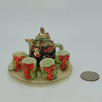 Christmas Tea Pot Set ~ Miniature ~ 3D Resin ~ Vintage Décor • $10