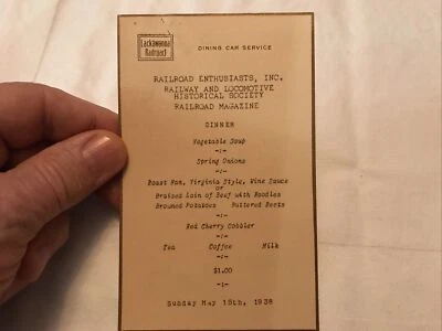 $19.95 • Buy 1938 Lackawanna Railroad Vintage Dining Car Service Menu