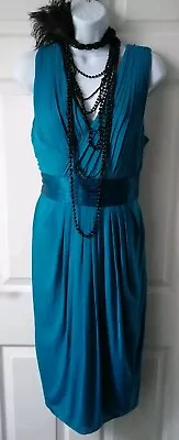 Coast Teal Green Dress Size 14 1920s Peaky Blinders Style Gatsby Flapper Wedding • £12.99