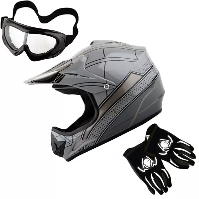 Youth Motocross Helmet Kids Spider MX BMX ATV Bike +MX Goggle+MX Glove Bundle • $64.95