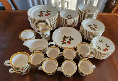 Mikasa Strawberry Festival Plates Bowls Coffee Cups Saucer Gravy Sugar 69 Pieces • $325