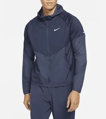 Nike Jacket Hooded Men's Running Therma Fit Repel Miler Navy Blue S ~ XL DH6681 • $59.99