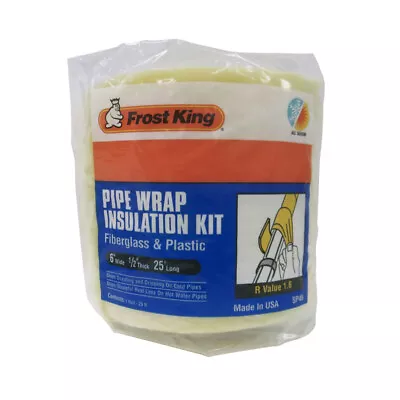 Frost King 6 In. W X 25 Ft. L 1.6 Unfaced Fiberglass Pipe Insulation Wrap Roll 1 • $12.27