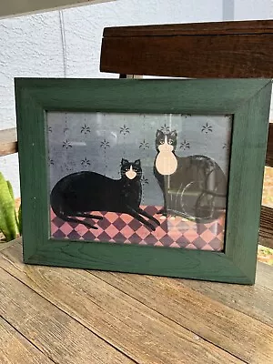 WARREN KIMBLE - Framed Print Two Black Cats On Rug Folk Art Framed Primitive • $42