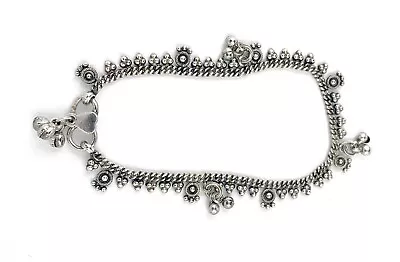 Vintage Sterling Silver Anklet With Bell Dangles Rajasthani Anklet 8.5  Inches • $55