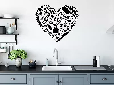 Kitchen Sticker Heart Enjoy Food Wall Vinyl Quotes Home Kitchen Decal Decor • £4.29