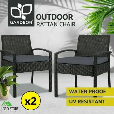 $214.20 • Buy Gardeon Outdoor Furniture Dining Chairs Wicker Garden Patio Cushion Black X2