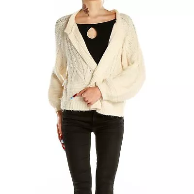 Lucky Brand Balloon Sleeve Open Front Cable Knit Cardigan Cream Size M • £38.61