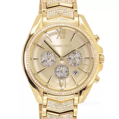 Michael Kors Oversized Whitney Womens Glitz Watch Gold Dial Chrono Pave Crystals • $147.06