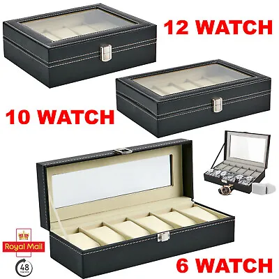 Mens 6 10 12 Grids PU Leather Watch Display Case Collection Storage Holder Box • £9.89