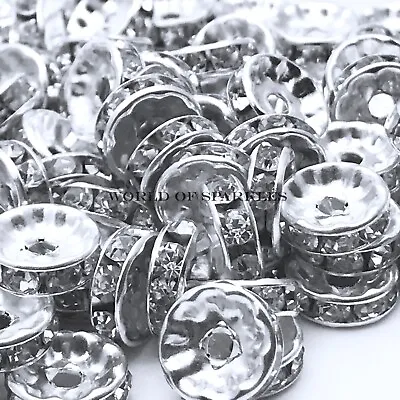 £4.10 • Buy Silver Rhinestone Shamballa Beads Spacers Rondelle Round Bracelet Necklace Watch