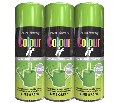 Paint Factory Colour It Multi Purpose Spray Paint Lime Green 400ml  X 3 • £9.19