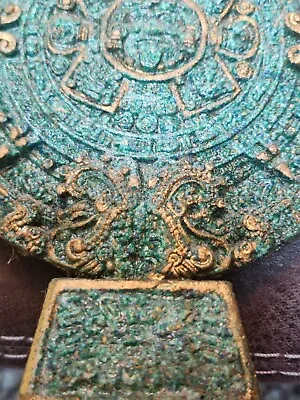 Mayan Aztec Sun Calendar-Crush Malachite Stone-Mexican Standing Art-8” Mexicanas • $37