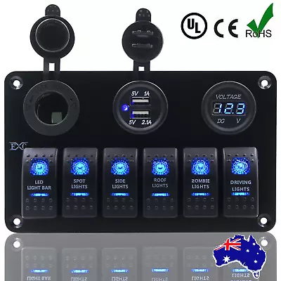 6 Gang 12V Switch Panel LED Rocker USB ON-OFF Toggle For Car Boat Marine Caravan • $42.99