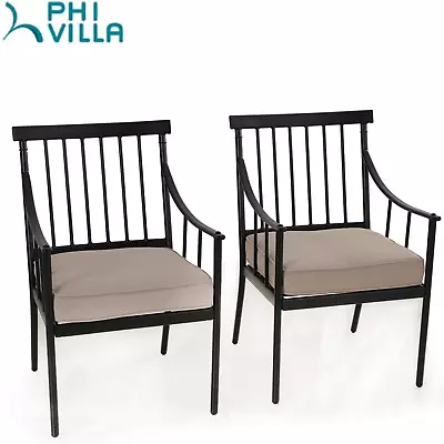 PHI VILLA 2Piece Stylish Steel Patio Outdoor Dining Chairs Set With Cushion Yard • $210.99