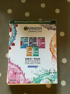 Garnier Skinactive Sheet Mask Discovery Collection For Face & Eye Vegan 5 Pack • £4.99