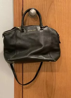 Michael Kors Large Satchel Bag - Black - Zip Up - Gold Decals - Lots Of Pockets • $55