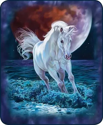 Queen Size White Unicorn Blue Ocean Full Moon Faux Fur Mink Blanket Super Plush • $199