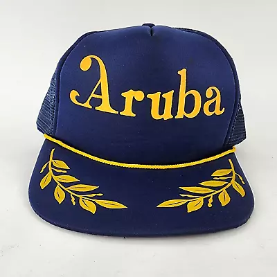 Vintage ARUBA Snapback Mesh Trucker Rope Hat Cap Yellow Leaf Captain 90's Foam • $13.95