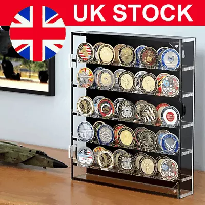 Challenge Coin Display Case Acrylic Military Coin Holder For 45 Medal Poker Chip • £19.89