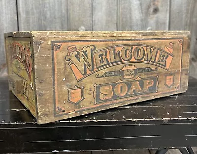 Early Vintage WELCOME SOAP Boston Ma Decorative Box Crate Country Store Display • $275