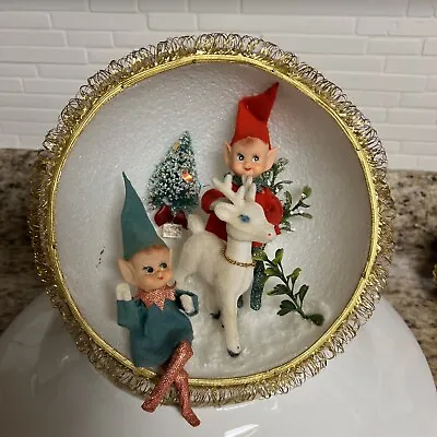 Rare Kitsch Christmas Diorama Pixie Elf Reindeer Vintage Large Display • $75