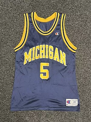 Vintage 90’s Michigan Wolverines Fab Five 5 Jalen Rose Champion Jersey Size 40 • $99.99