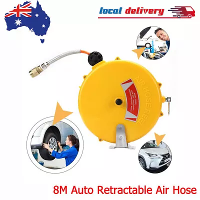 8M Auto Retractable Air Hose Reel Rewind Compressor Wall Mounted Pneumatic Hose • $51.51