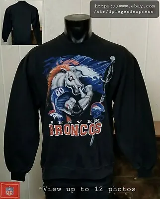 NFL Denver Broncos Black Graphic Crew Neck L/S Vintage Sweatshirt Adult **Sz M/L • $15.99