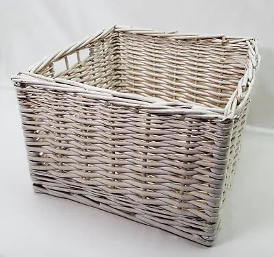 Square White Basket 32 X 32 X 21 Cm Storage Shelves Under Bed Cane Wicker • £9.95
