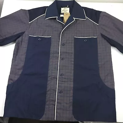 $465 Nicholas Daley Navy Check V-Neck Bowling Shirt Made In Japan Mens Medium • $224.99