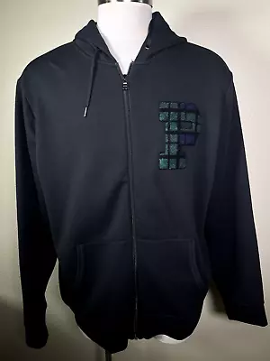 Polo Ralph Lauren Full Zip Plaid 'P' Hoodie Black Hooded Sweater Jacket Men's XL • $89.95