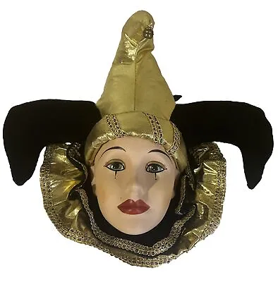 Venetian Wall Hanging Mask Mardi Gras Jester Face Carnival Art 12” Porcelain • $29