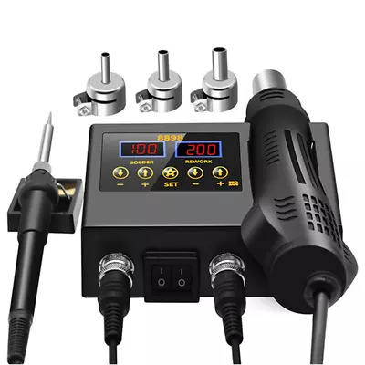 8898 SMD Rework Soldering Station 2 In 1 Hot Air Soldering Iron LCD Digital Disp • $49.89